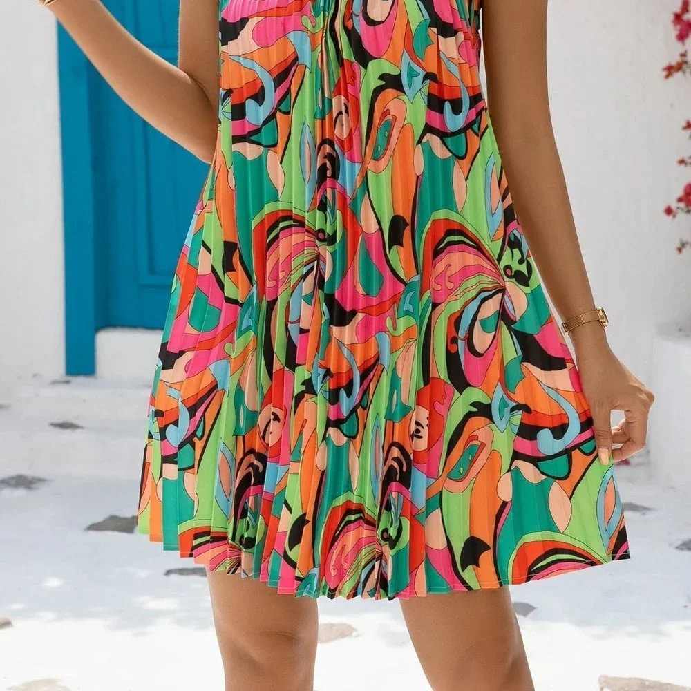 Multicolor Boho Womens Allover Print Tie Back Halter Dress - Picture 4 of 5
